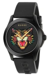 GUCCI ANGRY CAT RUBBER STRAP WATCH, 38MM,YA1264021