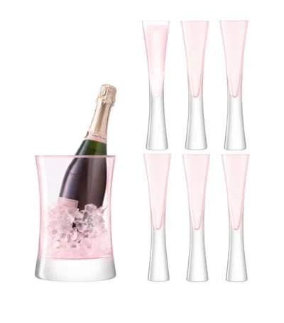 Lsa International Champagne Flutes And Ice Bucket Serving Set In Pink