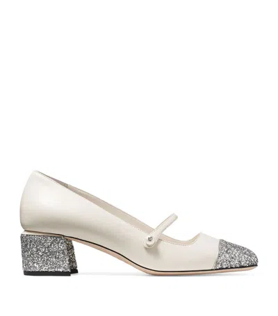 Jimmy Choo Elisa 45 Leather Mary Jane Pumps In White