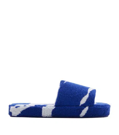 Burberry Snug Cotton-towelling Slippers In Blue