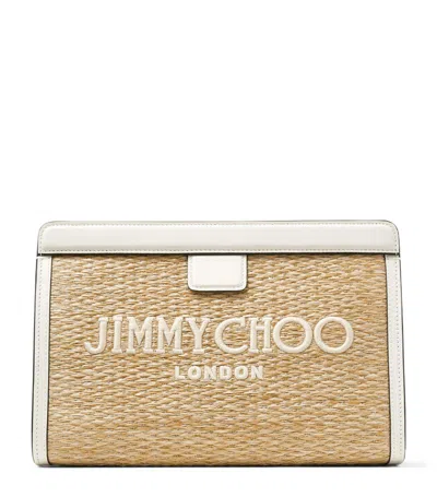 Jimmy Choo Raffia Leather-trim Avenue Pouch In Brown