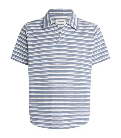 Oliver Spencer Striped Knitted Polo Shirt In Blue