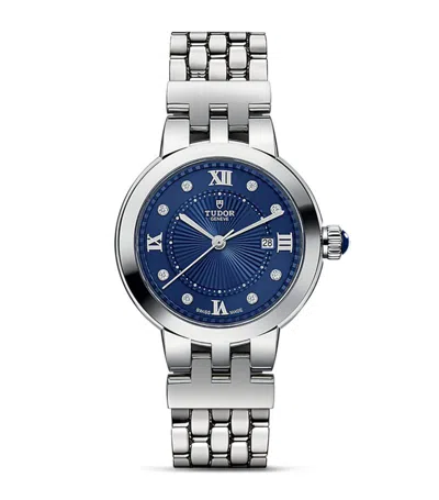 Tudor Stainless Steel And Diamond Clair De Rose Watch 30mm In Blue