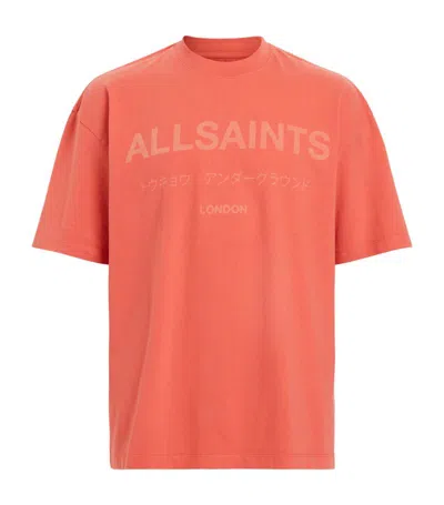 Allsaints Laser Crew Neck Logo Oversized T-shirt In Sunburnt Orange