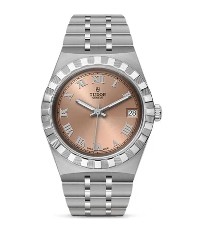 Tudor Sterling Silver Royal Watch 34mm In Pink