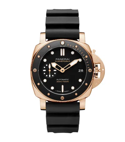 Panerai Rose Gold Submersible Watch 42mm In Black