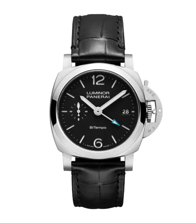 Panerai Stainless Steel Luminor Quaranta Bitempo Watch 40mm In Black