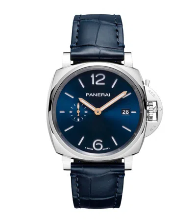 Panerai Stainless Steel And Alligator Leather Luminor Due Watch 42mm In Blue