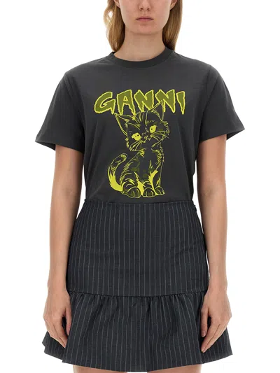 Ganni T-shirt Cat In Black