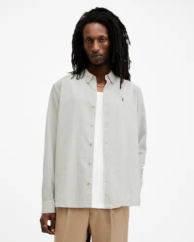 Allsaints Villard Oversize Stripe Button-up Oxford Shirt In Lilly White