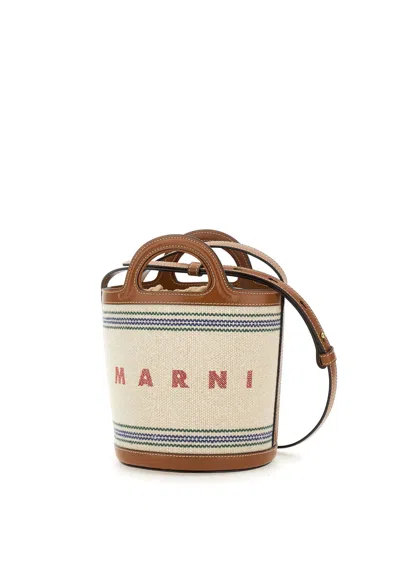 Marni Mini Tropicalia Canvas Bucket Bag In Neutrals
