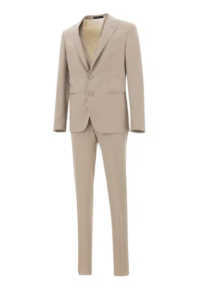 Corneliani Fresh Wool Three-piece Suit In Beige