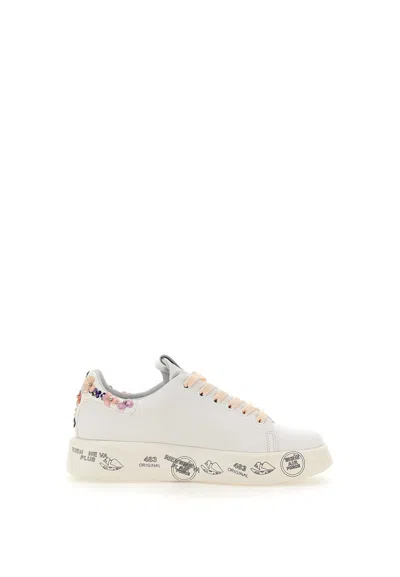 Premiata Belle6709 Leather Sneakers In White/pink