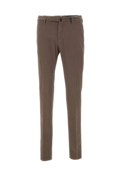 Incotex Cotton Poplin Trousers In Brown