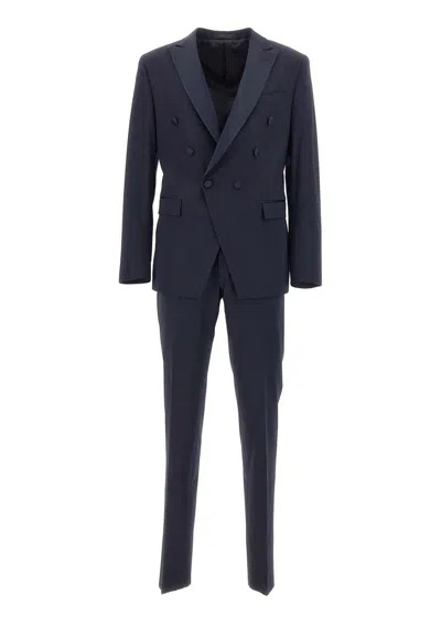 Corneliani Fresh Wool Three-piece Suit In Blue