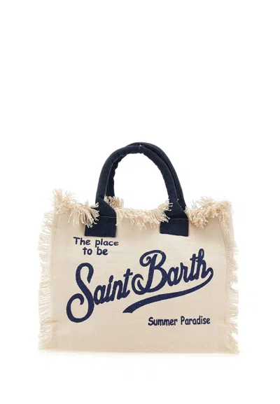 Mc2 Saint Barth Vanity Canvas Shoulder Bag With Saint Barth Print In Beige