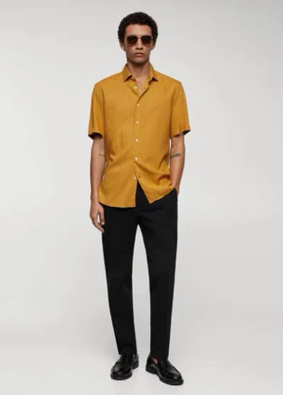 Mango Man Mirco-print Short Sleeve Shirt Beige