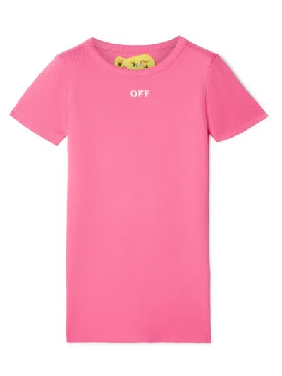 Off-white Kids' Off Stamp Ribbed Dress In Pink