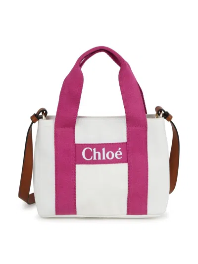 Chloé Kids' Canvas Logo Shoulder Bag In White
