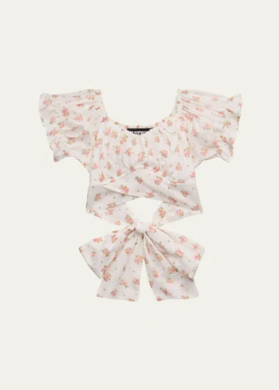 Katiej Nyc Kids' Girl's Tween Floral-print Tie Wrap Top In Vntfl