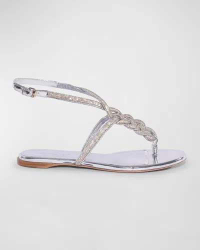 Giambattista Valli Metallic Crystal Thong Sandals In Silver