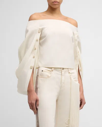 Hellessy Orsay Off-shoulder Blouse With Button Details In Ivory