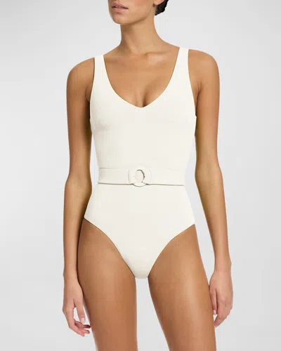 Jets Australia V-neck Belted One-piece Swimsuit In Cream