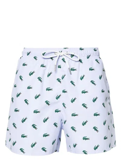 Lacoste Blue Crocodile Swim Shorts In Peon/mix