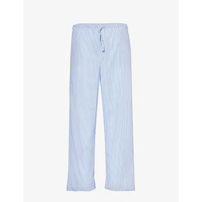Derek Rose Mens Blue James Striped-pattern Cotton Pyjama Trousers
