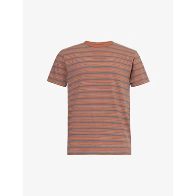 Rrl Striped Short-sleeved Cotton-jersey T-shirt In Orange/multi