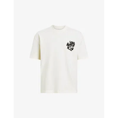 Allsaints Mens Ashen White Orlando Logo-print Relaxed-fit Organic-cotton T-shirt