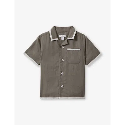 Reiss Kids' Vitan Contrast-trim Linen Shirt 3-13 Years In Khaki/white