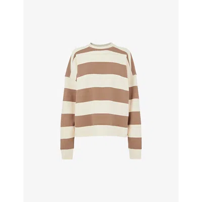 Whistles Womens Cream Stripe-pattern Relaxed-fit Cotton Sweatshirt