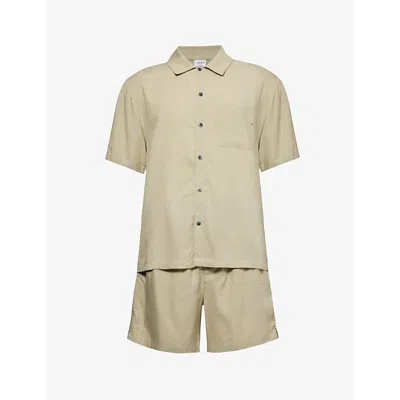 Calvin Klein Mens Moss Grey Short-sleeved Regular-fit Woven Pyjamas