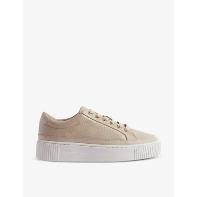 Reiss Womens Nude Leanne Grained-leather Low-top Trainers