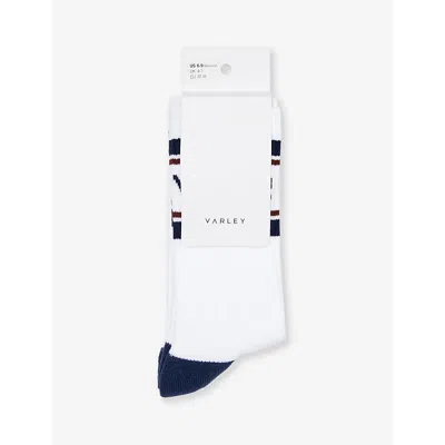 Varley Astley Branded Stretch-woven Socks In White/ Blue Nights/ Port