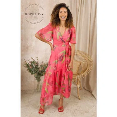 Hope & Ivy Valentine's Ruffle Wrap Maxi Dress In Pink Floral
