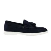 Hugo Boss Suede Slip-on Loafers With Tassel Trim In Blue
