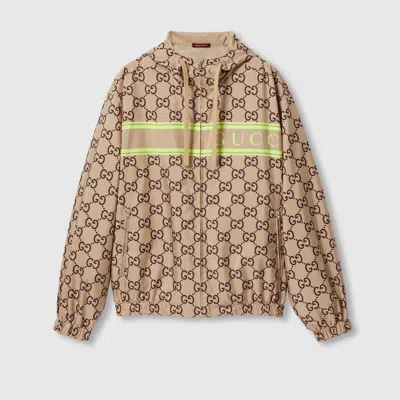 Gucci Light Nylon Gg Print Hooded Jacket In Beige