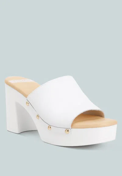 Rag & Co Drew Recycled Leather Block Heel Clogs In White
