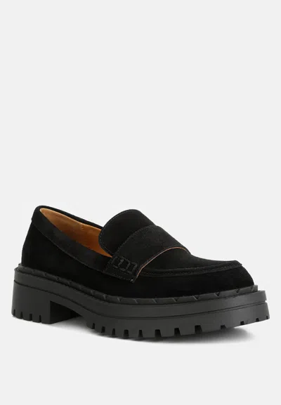 Rag & Co Honora Suede Chunky Loafers In Black