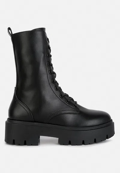 London Rag Jaimi Ankle Length Combat Platform Boots In Black