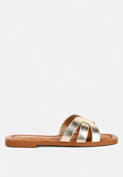 London Rag Aura Faux Leather Flat Sandals In Gold