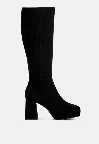 London Rag Ryo Calf-length Micro Suede Boots In Black