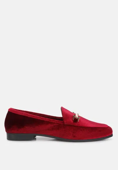 London Rag Evelio Horsebit Embellsihed Velvet Loafers In Red