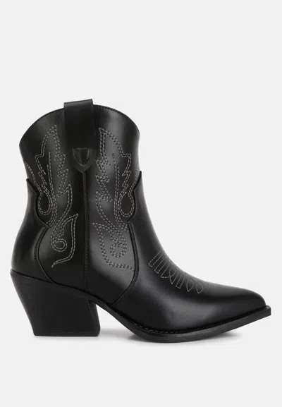London Rag Aries Ankle Length Block Heel Cowboy Boots In Black