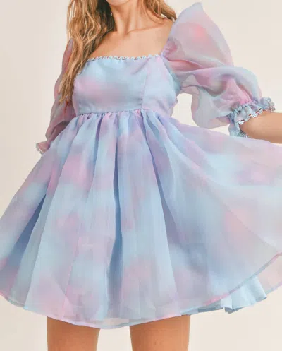 Mable Babydoll Mini Dress In Blue Multi