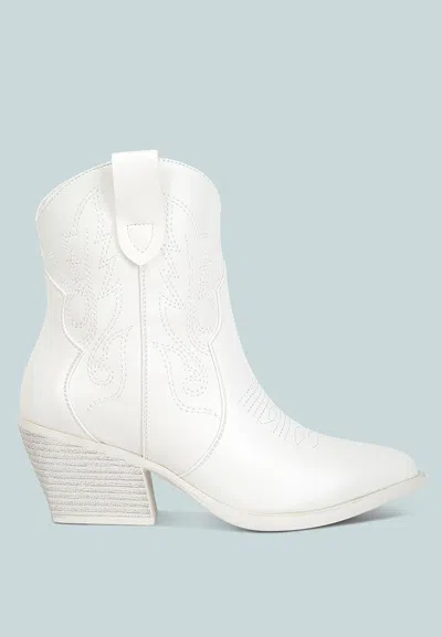 London Rag Aries Ankle Length Block Heel Cowboy Boots In White