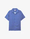 Reiss Tintipan Geometric-print Short-sleeve Woven Shirt In Bright Blue/whi