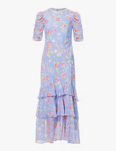 Rixo London Rixo Womens Waterblossom Provence Evelyn Ruffled Floral-print Crepe Maxi Dress
